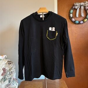 Teddy Fresh Black Long Sleeve Tee with Yellow-Trim Pocket and Bear Detail